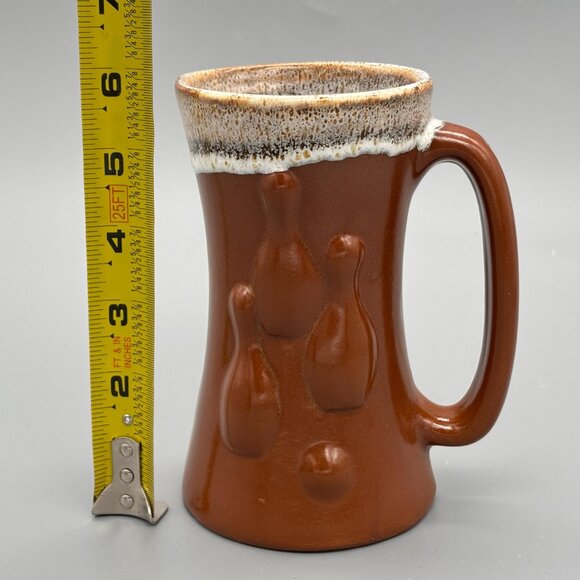 Vintage Stoneware Dripware Bowling Mugs Sets Brown Ceramic Big Lebowski Style - Picture 9 of 11